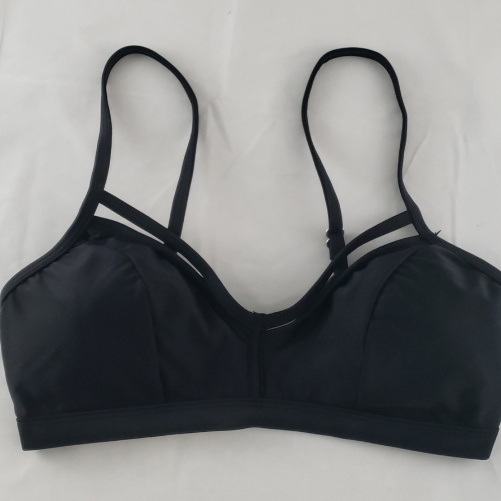 Coastal Blue Black Strappy Bikini Top